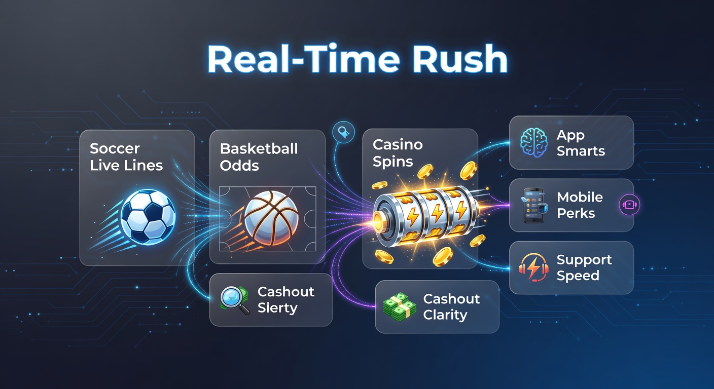 Dynamic display of live soccer lines updating in real-time alongside basketball odds and casino slot spins on a mobile app interface