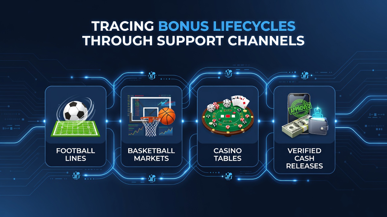 Mobile app interface showing bonus tracking across football and basketball betting markets with casino integration