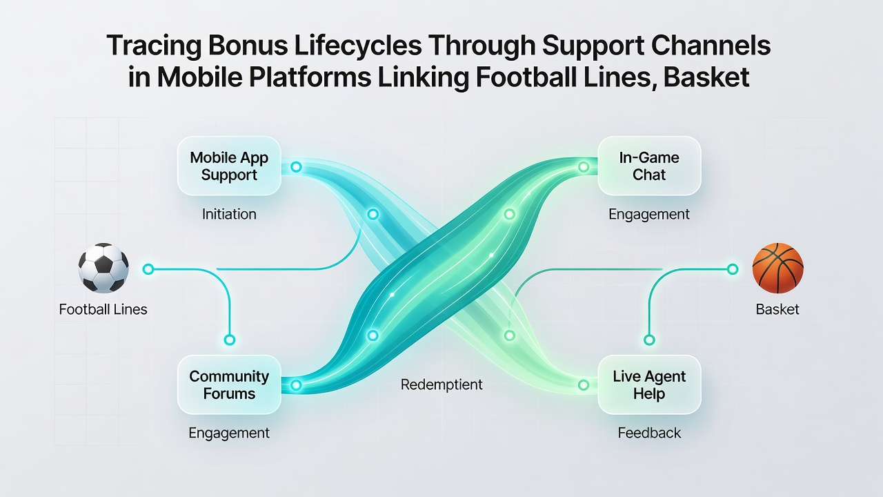 Support dashboard illustrating bonus lifecycle stages connecting sports markets to casino tables and payout verification